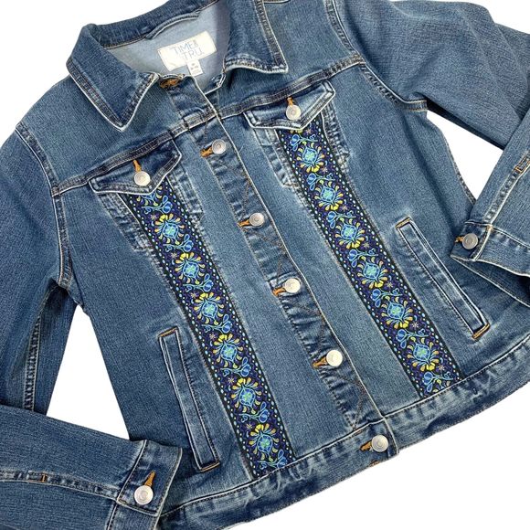 Boho Artisan Denim Jacket Embellished Beaded Floral Artsy Chic Country Glam - Picture 3 of 13